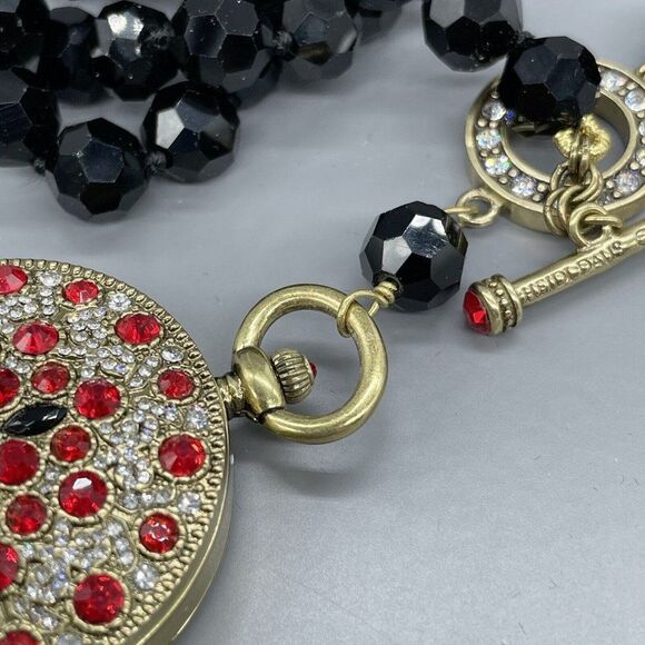 Heidi Daus Watch Pendant Necklace Timing Is Everything Jet Black Red Crystal 36" - Picture 8 of 10